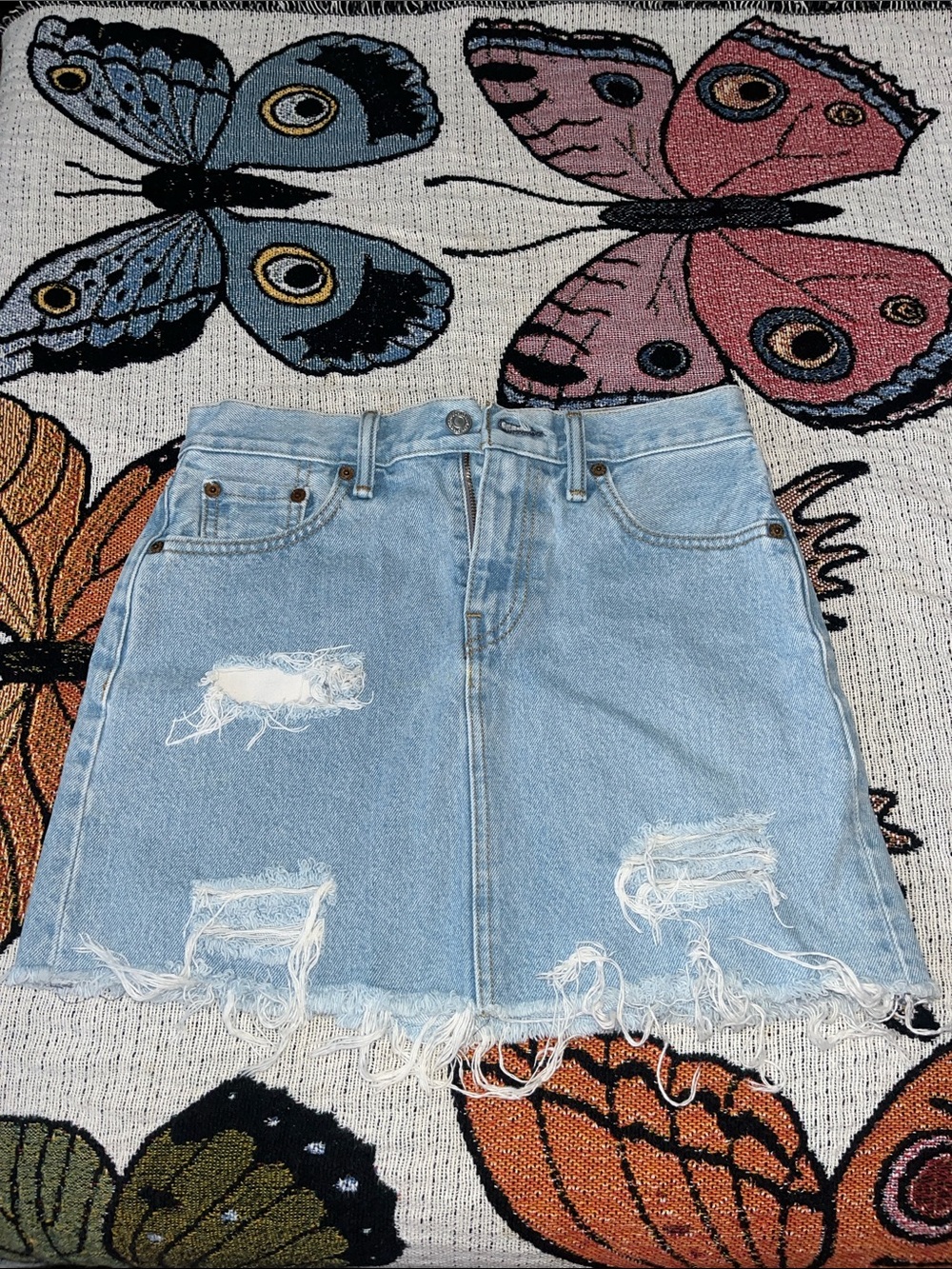 Levi's Light Blue Distressed Denim Mini Skirt
